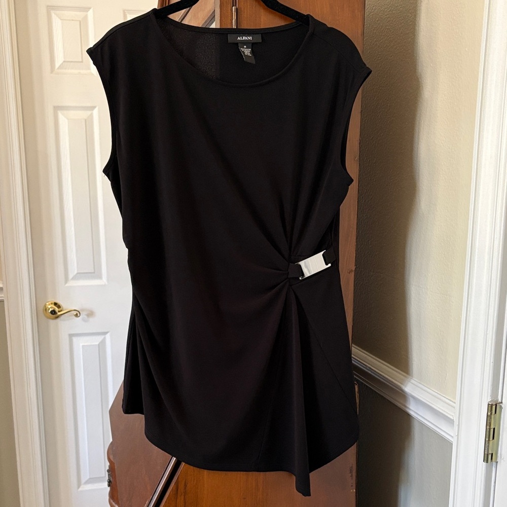 *Alfani Black Sleeveless Shirred Silver Jeweled Top Dressy Sexy